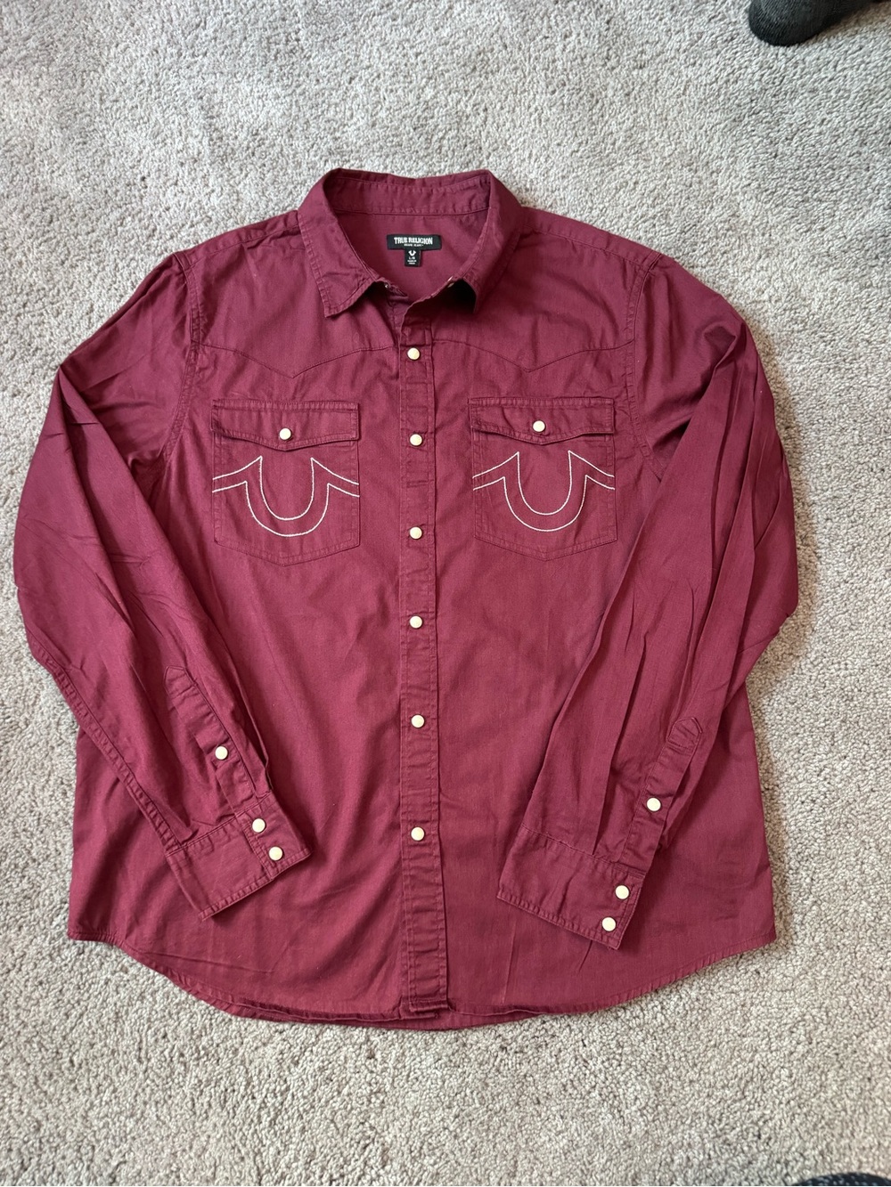 True Religion Men's Burgundy Western Snap Shirt